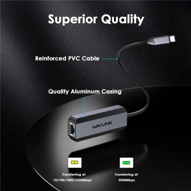 WAVLINK WL-NWU341G Laptop USB-C to 5000Mbps RJ45 LAN Ethernet Network Adapter, NWU341G WAVLINK WL-NWU341G Laptop USB-C to 5000Mbps RJ45 LAN Ethernet Network Adapter, NWU341G